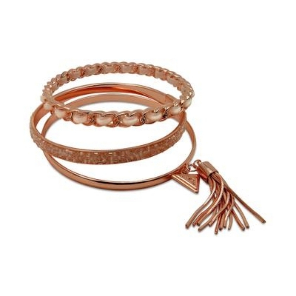 Guess Gold-Tone 3-Pc. Set Pink Bead & Faux Suede Bangle Bracelets ✨️ NWT
